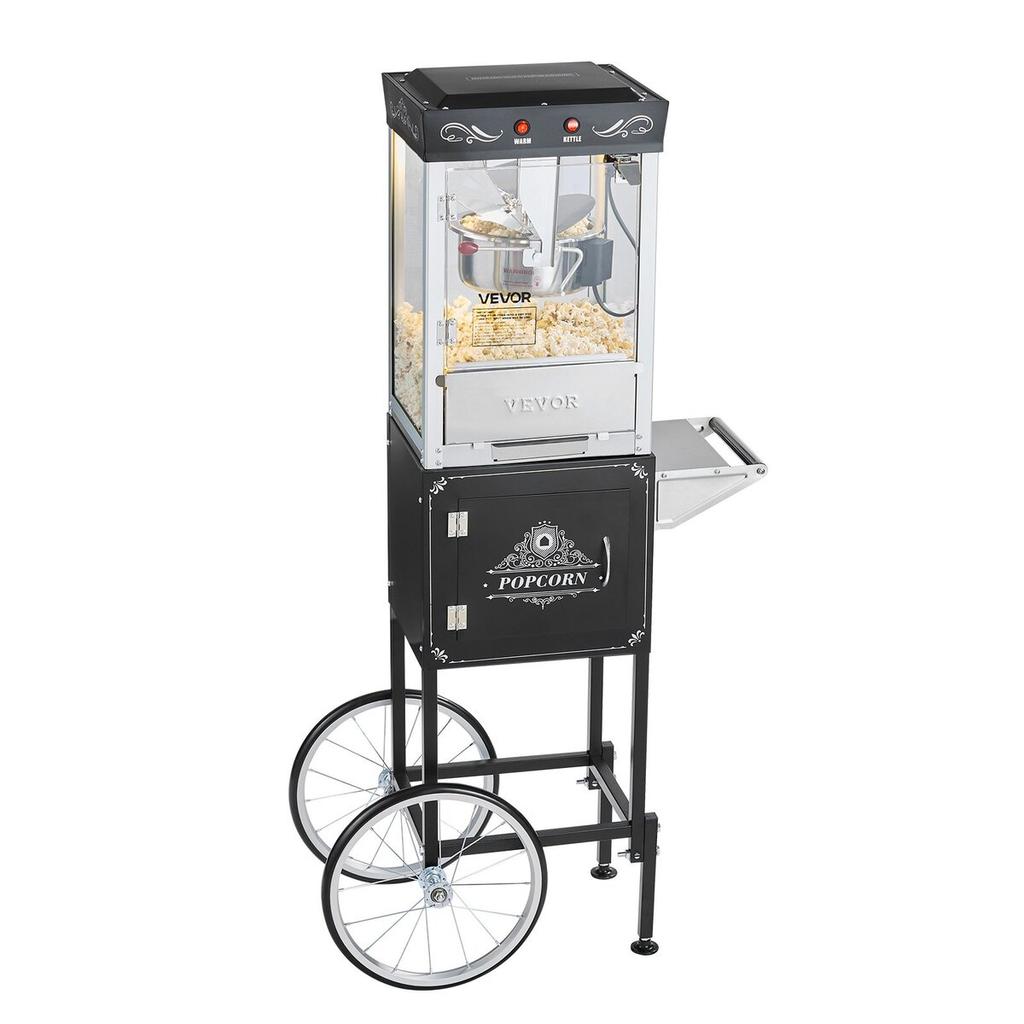Popcorn Machine with Cart Popcorn Popper Maker 800W 0.2kg Kettle Black