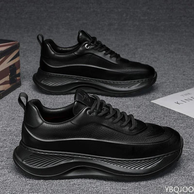 Модные мужские летние кожаные кроссовки, трендовые универсальные кроссовки для папы, повседневные нескользящие кроссовки для бега, модная обувь для увеличения роста, мужская обувь Homme