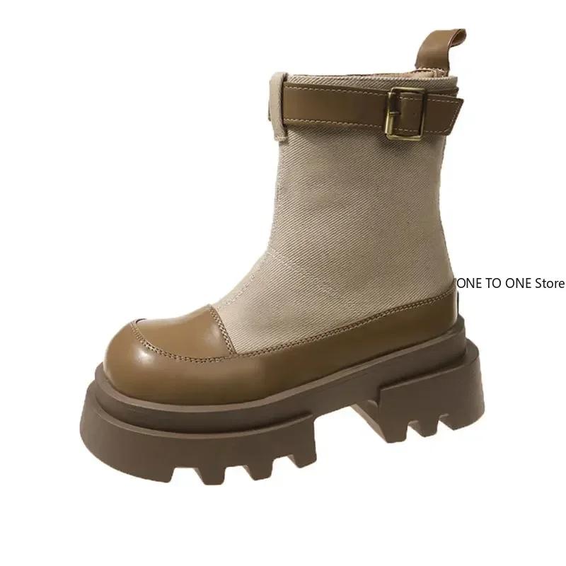 Женские ботильоны на толстой платформе и среднем каблуке, модная кожаная обувь для женщин, зима 2025, тренд, повседневная, готическая, челси, Botas Mujer