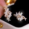 White Zircon Stone Flower Hoop Earrings for Women Cute Feminine Charm Gold Color Wedding Jewelry Gift