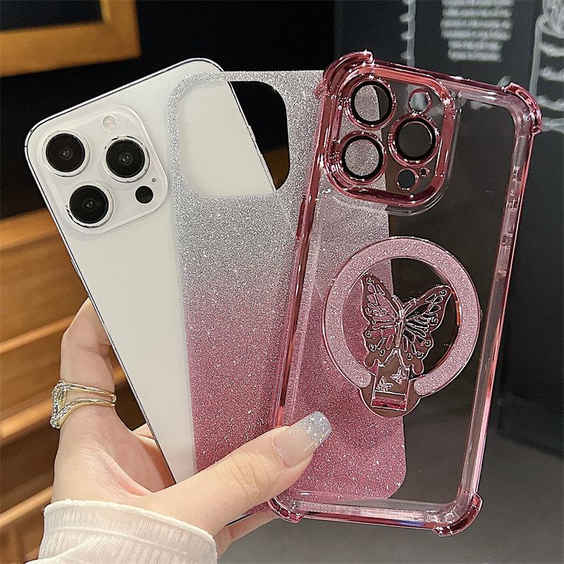 Роскошный магнитный чехол-подставка Butterfly с гальваническим покрытием для iPhone 16 Pro Max 15 14 Plus 13 12 11 Pro, защитный чехол от падения