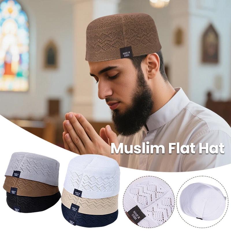 1Pc Men Worship Daily Wear Polyester Soft Muslim Breathable Prayer Hat Religious Flat Top