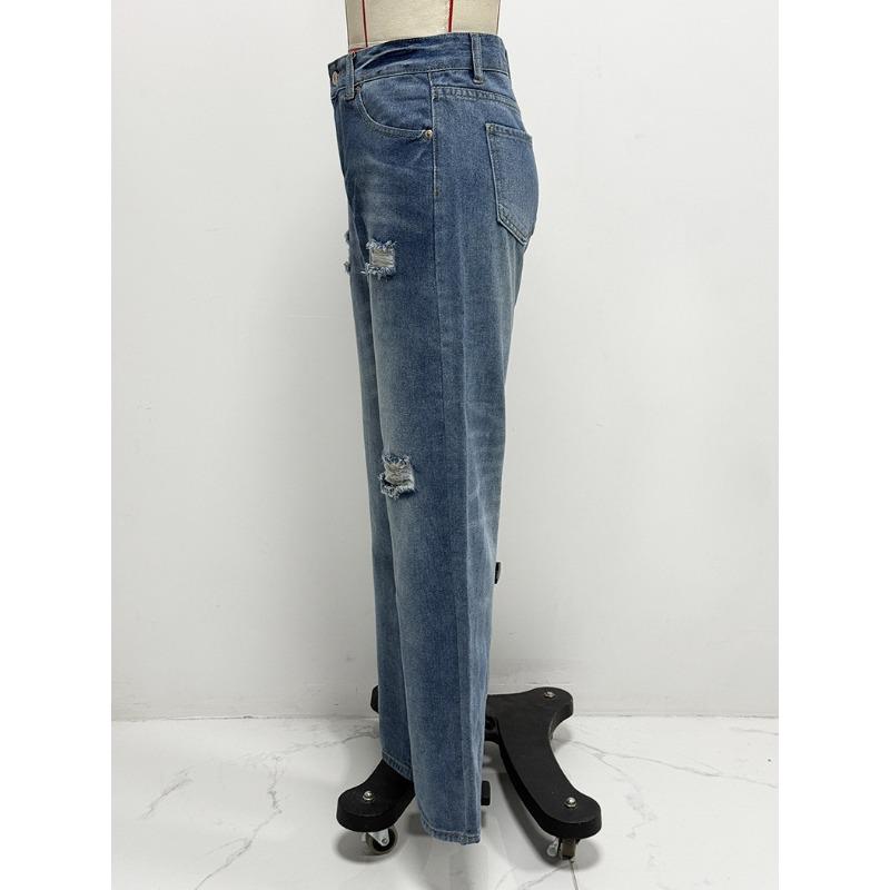 Женские свободные универсальные удобные джинсы с высокой талией Straight Hole