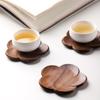 Pedoleco Wooden Coasters, 3-Piece Set, Plum Blossom Shape, 9.59.51cm, Black Walnut, Handmade, Stylish Tea Trays, Dessert Plates, Thick, Waterproof,