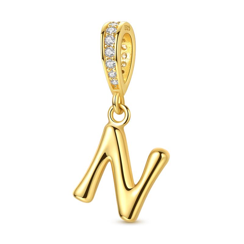925 Silver Golden Series Charms Bead with CZ Zircon Whale Butterfly Sun Pendant for DIY Fashion Jewelry Bracelet