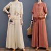 Vintage Chinese Clothes Set Women Ladies Cotton Linen Breathable  Summer Two Piece  Pant Suit