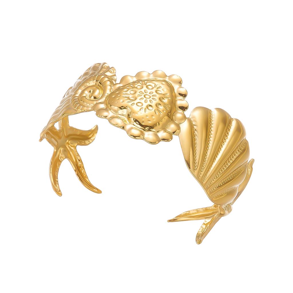 Fashion Shell Starfish Stainless Steel Cuff Bracelet for Women Boho Heart Conch Open Bangle Summer Party Jewelry Gift
