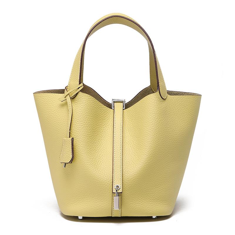Vegetable Basket First Layer Cowhide Bucket Bag Women's Genuine Leather, Hand Carrying Versatile Work Commuter Women's High-end Handbag