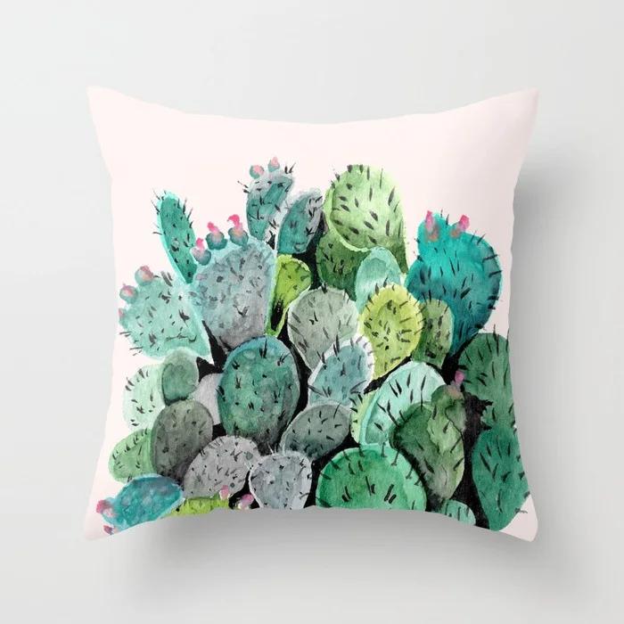Nordic Style Tropical Plant Cactus Pattern Cushion Cover Sofa Car Office Pillowcase Home Decor