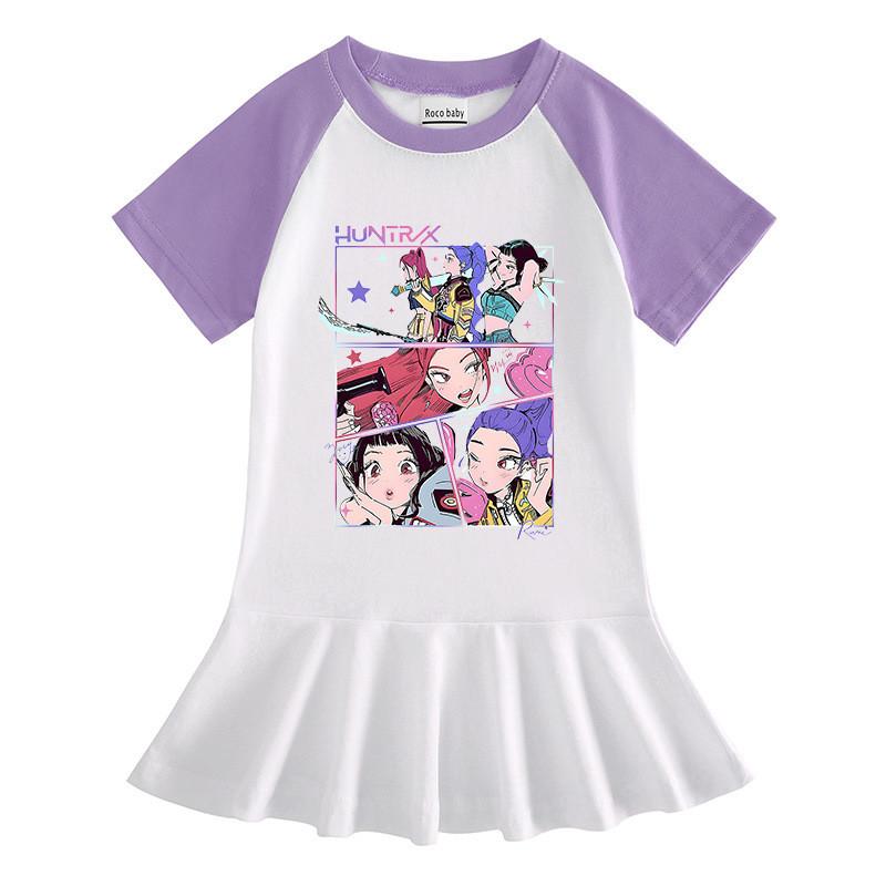 Girls Kpop Rumi Mira Zoey Hunters Print Raglan Sleeves Dress