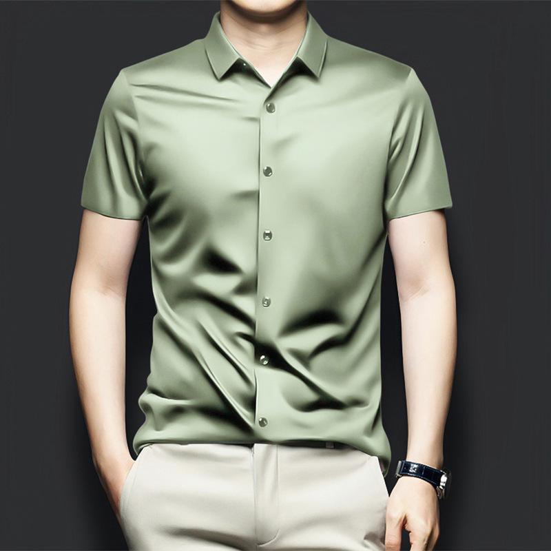Мужская деловая рубашка с коротким рукавом из ледяного шелка, не мнущаяся