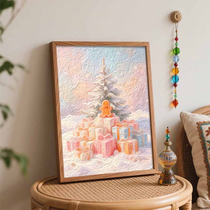 Christmas Gingerbread Man Snow Tree Gift Box Digital Oil Painting Art Kit Hand Painting Home Decoration Painting
