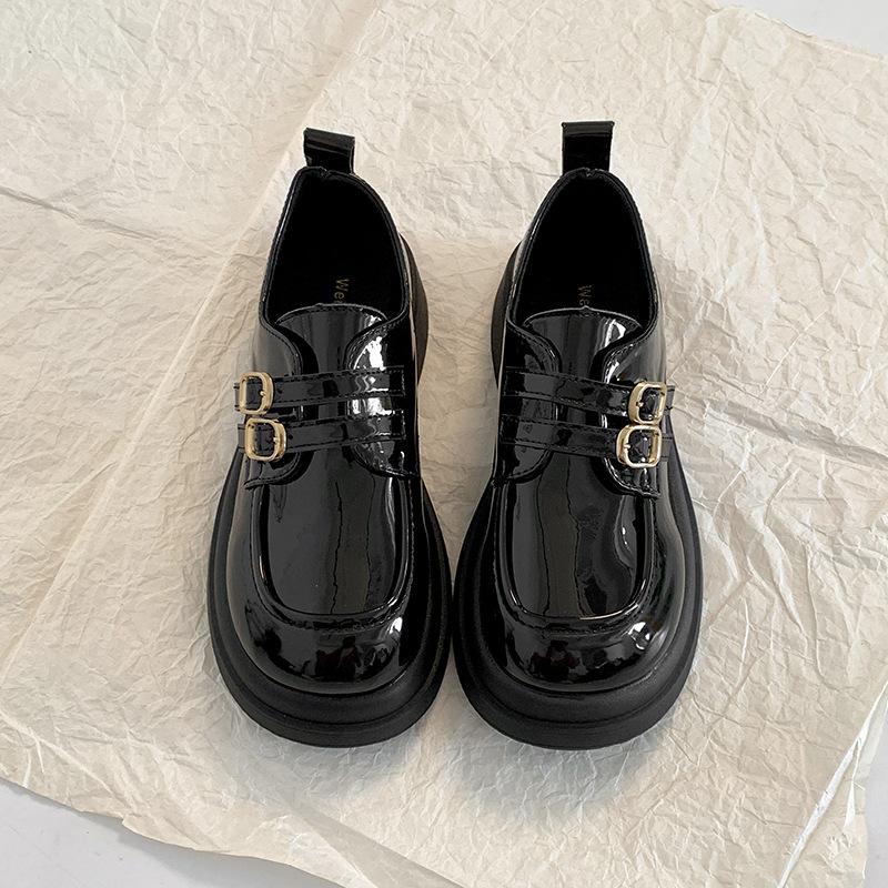 Черные французские ретро туфли на платформе из кожи женские 2025 года новые универсальные туфли на толстом каблуке в британском стиле