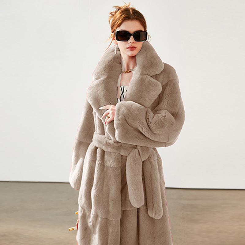 Женская длинная искусственная шуба с поясом, зимняя пушистая плюшевая женская куртка с отворотом, теплая, приталенная, плюшевая