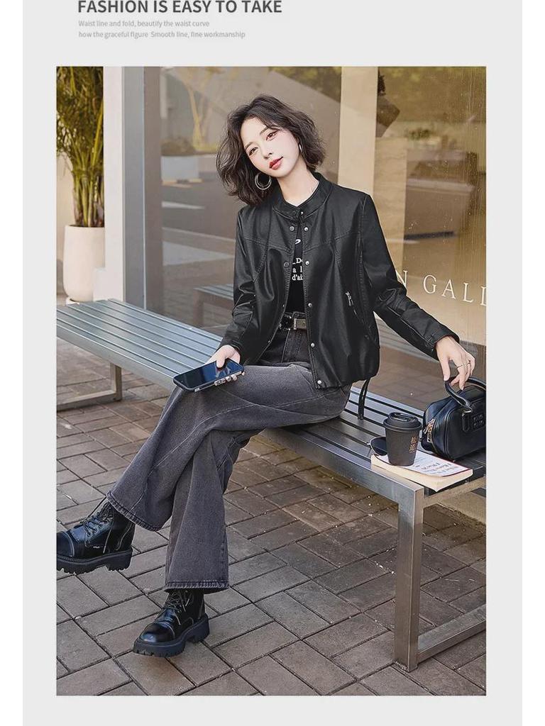Women's 2024 Autumn PU Leather Motorcycle Jacket - Short, Fashionable, Casual & Versatile.