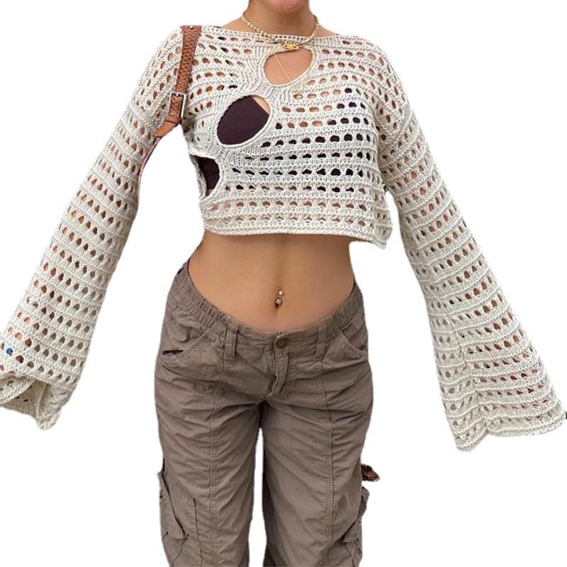 Women's Blouse Sexy Irregular Hole Breaking Hollow Knit Women's Blouse Tops