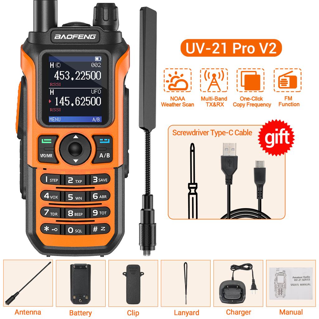 Baofeng UV-21 PRO Wireless Copy Frequency Walkie Talkie Multi-Band AM FM 999Channels Long Range Type-C Charger Ham Radio UV-5R