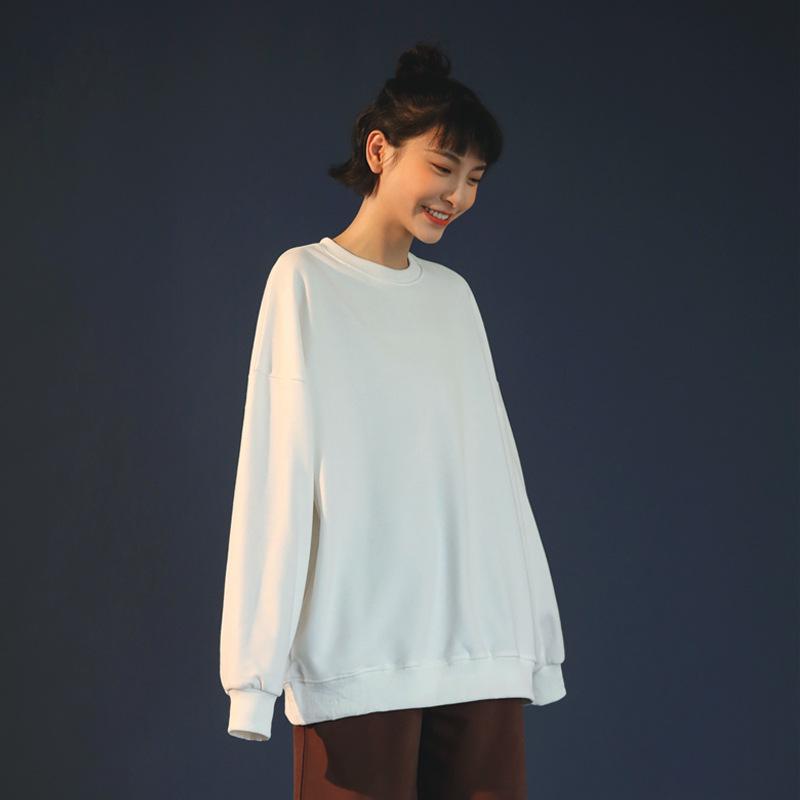 Весенний свитшот с круглым вырезом: Со спущенным плечом, однотонная, с длинным рукавом, рабочая одежда с принтом логотипа.