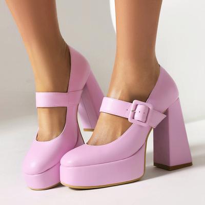 FOREADA Женские туфли-лодочки из искусственной кожи на платформе, супервысокий каблук-копытце, круглый носок, Мэри Джейн с пряжкой, для вечеринки, милые, весенне-осенние туфли, черные