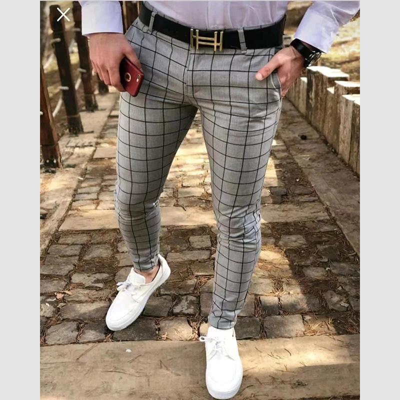 Checkered Fashion Europe and The United States Style Men's Pants Business Casual Travel Slim Pants Comfortable and Versatile Trousers