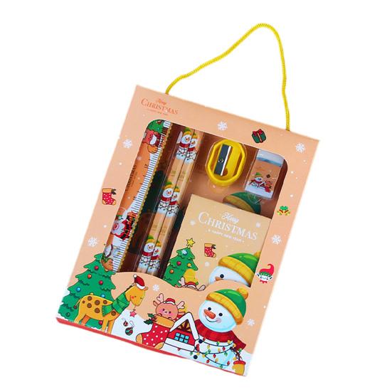 Christmas Stationery Set Cartoon Xmas Pattern Pencil Sharpener Erasers Pencils Kawaii School Stationery Supplies