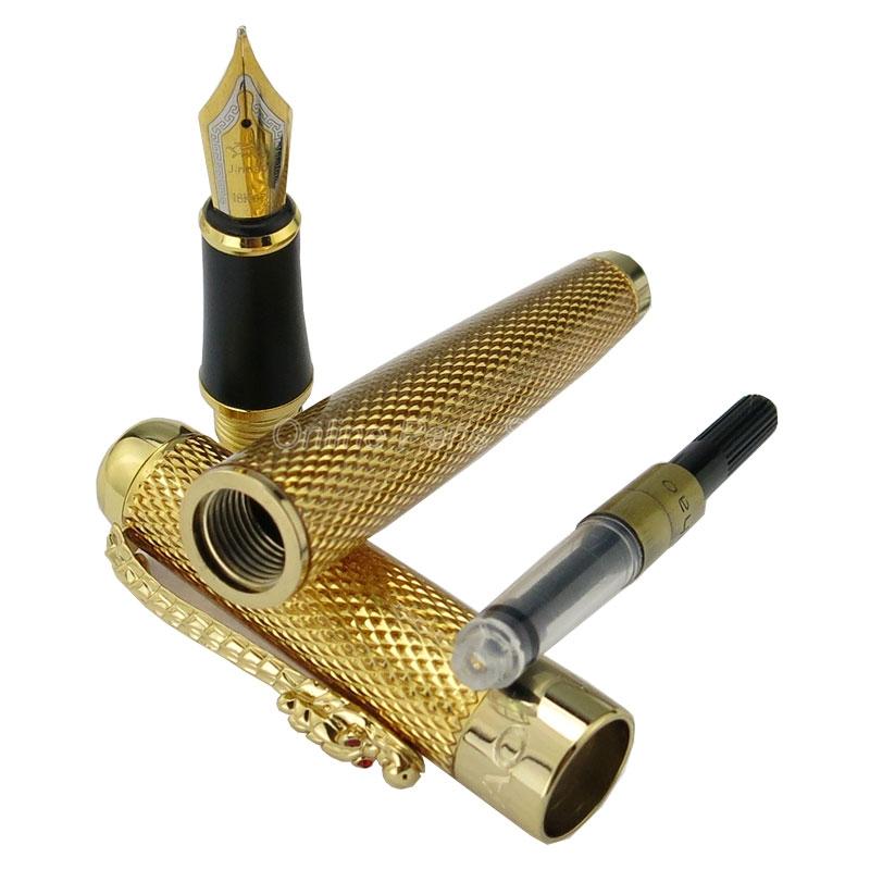 Jinhao 1200 Металлический Золотая Сетка Корпус Клипса-Дракон Широкое Перо 0.7мм Перьевая Ручка Офис Школа Письмо Подарок Аксессуар для Ручки