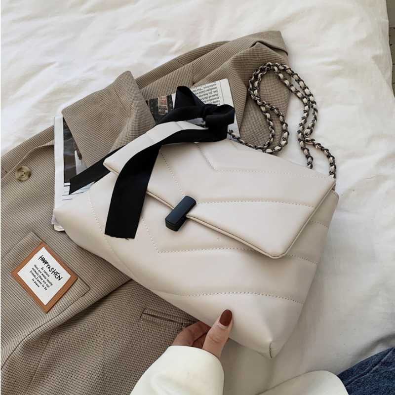 Женская модная сумка-мессенджер с цепочкой, корейская модная однотонная сумка через плечо, повседневная сумка большой вместимости