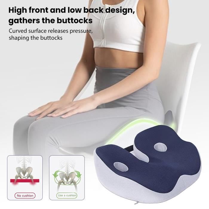 Coussin de siège orthopédique - Coccyx - Mousse à mémoire de forme - Ergonomique - Anti-fatigue - Bleu