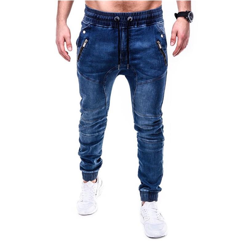 Men Jeans Slim Male All Match Ankle Tied Lace-up Denim Pants Denim Pants for Work