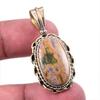 Natural Ocean Jasper 925 Solid Sterling Silver TwoTone Gift Pendant 1.50" H0e77