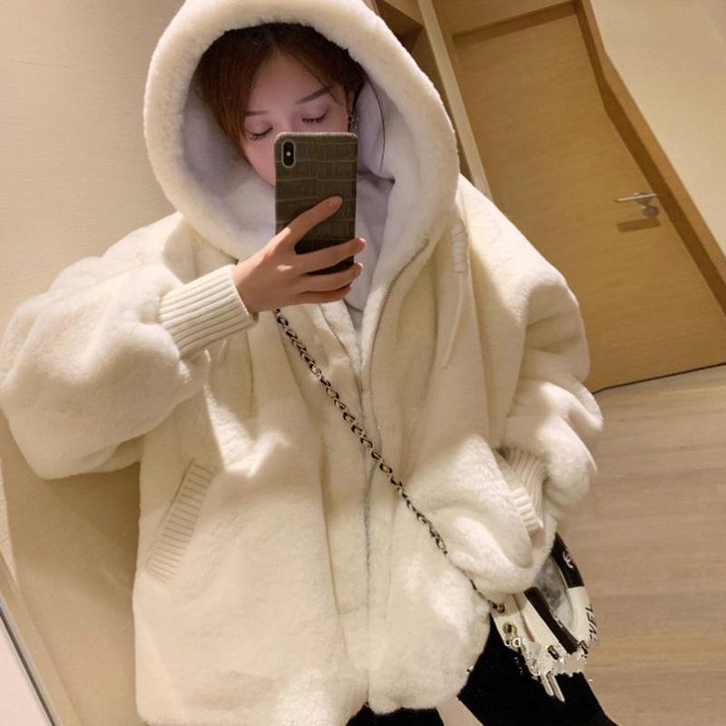 Autumn and Winter Lamb Fur Fur Plush Fashion Warm Jacket Imitation Otter Fur Hooded Loose Coat Jacket