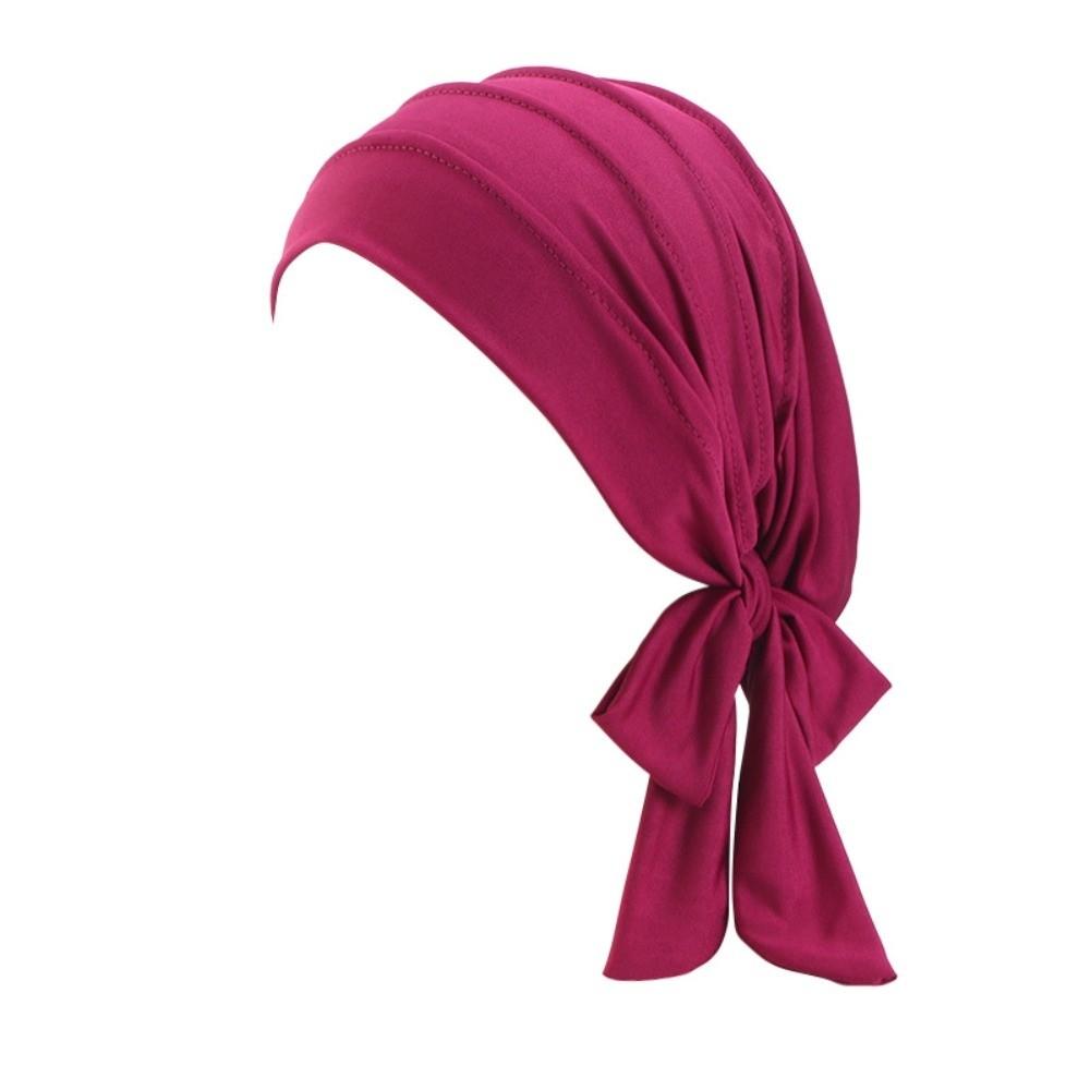 Lightweight Solid Color Headscarf Hat Breathable Stretch Hijab Long Tail Pre-Tied Inner Hat Daily