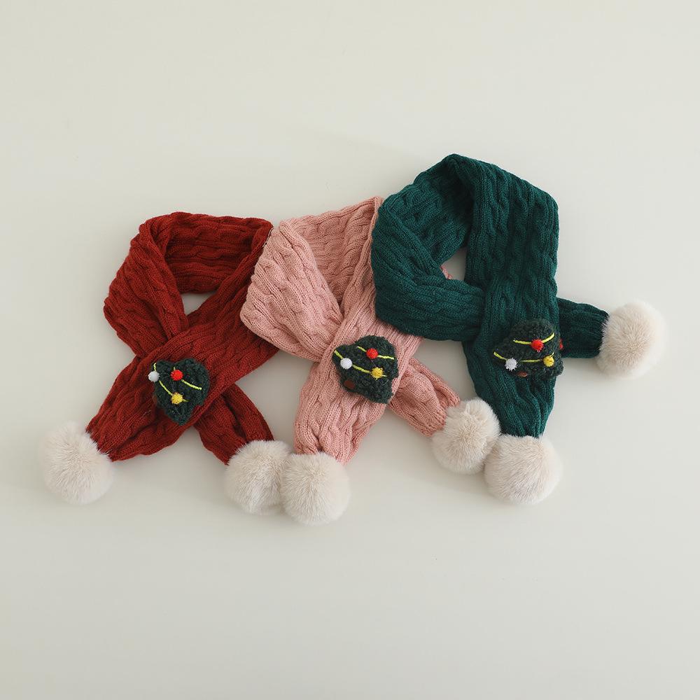 Детский осенне-зимний вязаный шарф с помпоном - Теплый, милый, защищающий от холода протектор для шеи