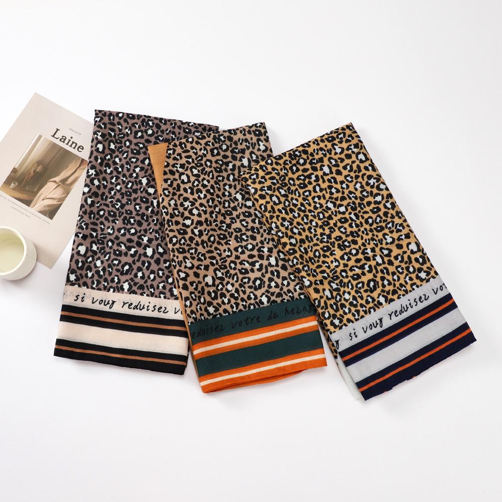 Autumn New Leopard Hit Colour Imitation Cotton Linen Silk Scarf Summer Travel Beach Sun Shawl Female Wild Warm Scarf