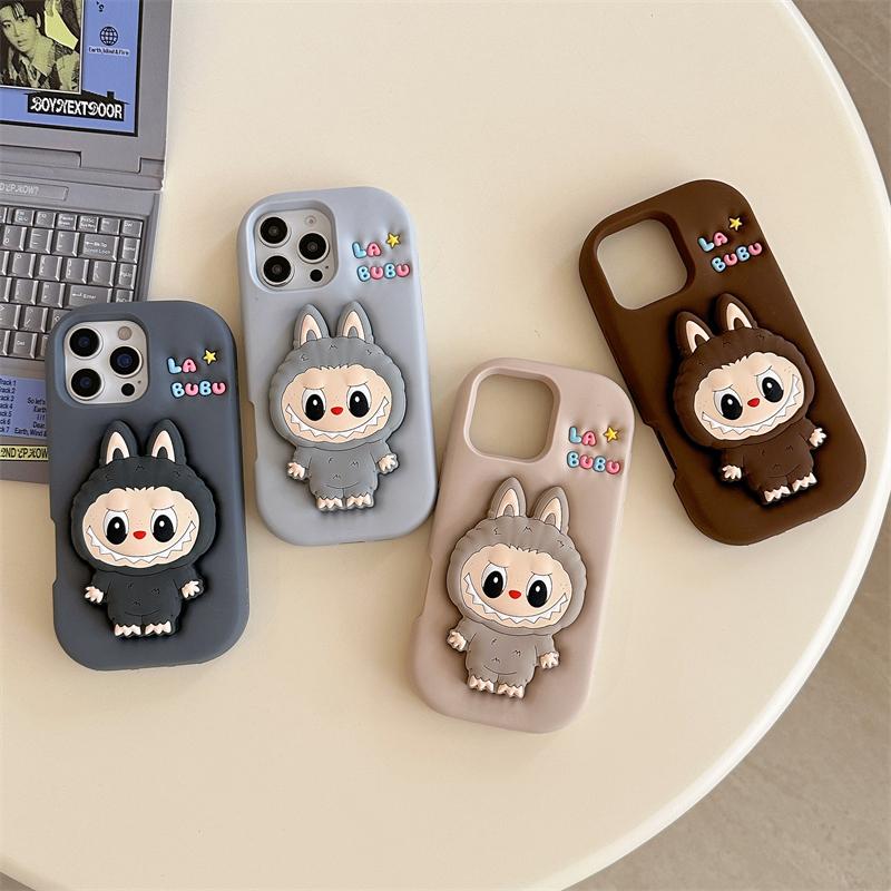 3D Милый Чехол-Держатель для Телефона для iPhone 17 16 15 14 13 12 11 Pro Max 16E Мягкий Силиконовый Чехол