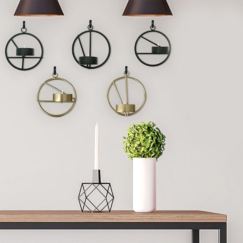 Stylish Design Geometric Candle Holder Iron Art Round Metal Wall Holder Dining Room