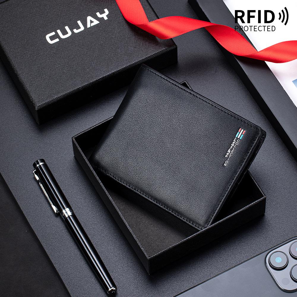 Новый мужской кожаный кошелек - Короткий кошелек из коровьей кожи высшего слоя, Зажим для денег, Подарок для отца, мужа или парня