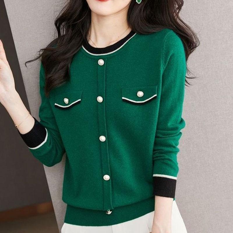 Новый осенний модный тренд Маленький аромат Круглый вырез Сочетание цветов Универсальный Свободный крой Стройнящий и Молодящий женский свитер