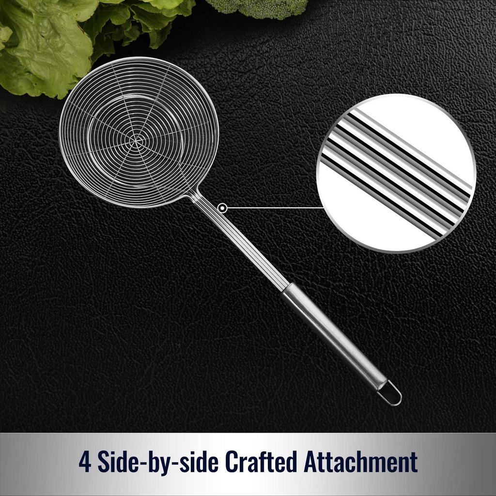 Половник-скиммер из твердой нержавеющей стали для приготовления пищи и жарки, кухонная утварь, проволочный фильтр, ложка для макаронных изделий, 5,4 дюйма