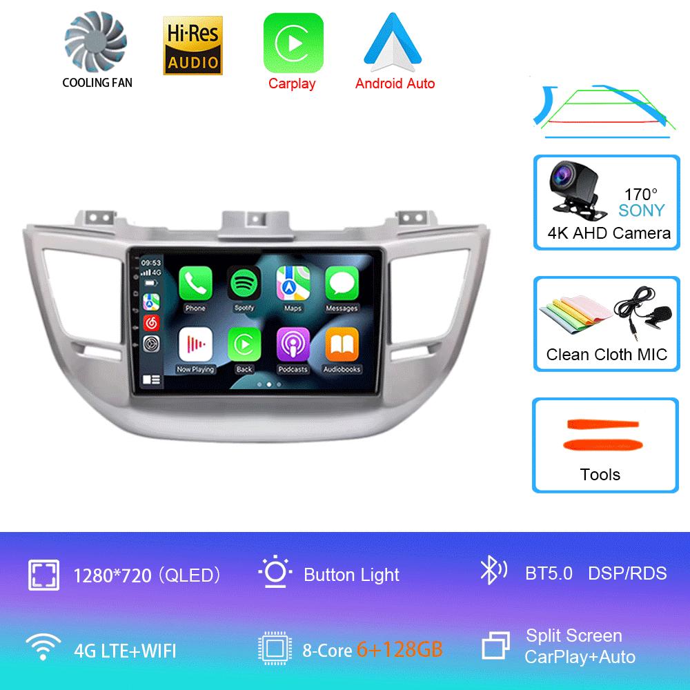 Автомагнитола Android 14 Carplay Для Hyundai Tucson IX35 3 2015 2016 2017 2018 2Din Мультимедийный Видеоплеер Навигация GPS Головное Устройство