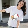 Летняя футболка с коротким рукавом и принтом Hello Kitty, мультяшная, из чистого хлопка, удобная, свободного кроя, для женщин, 2026