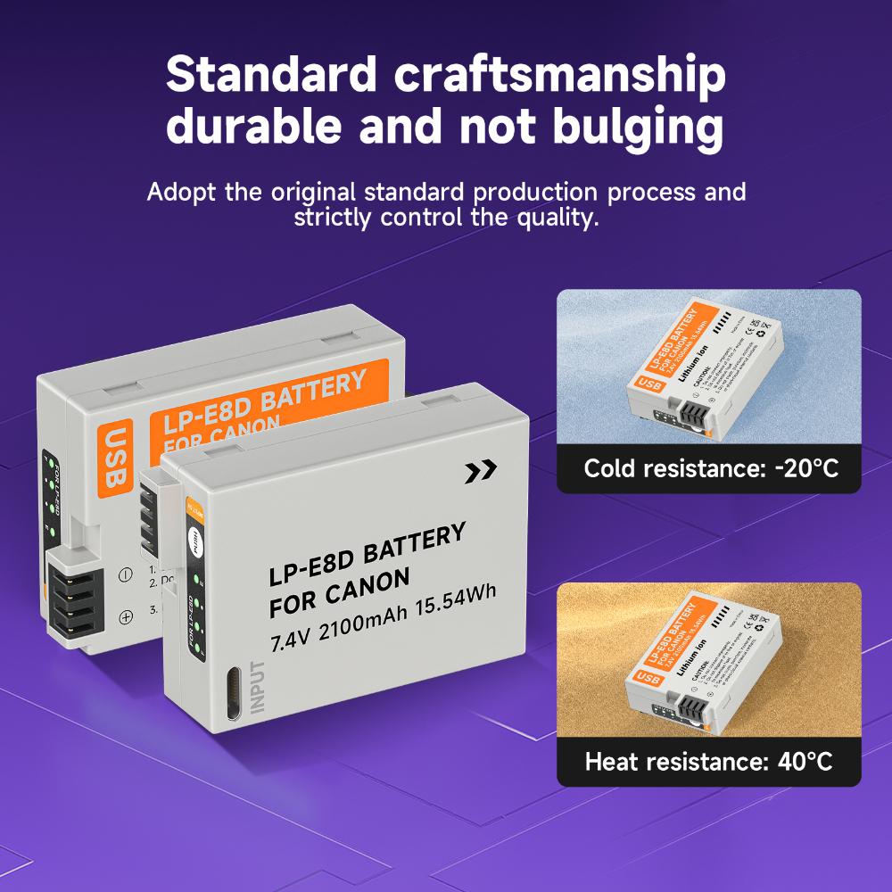 PALO Аккумулятор LP-E8 Type-C емкостью 2100 мАч с индикаторной лампой для Canon EOS 550D 600D 650D 700D X4 X5 X6i X7i T2i