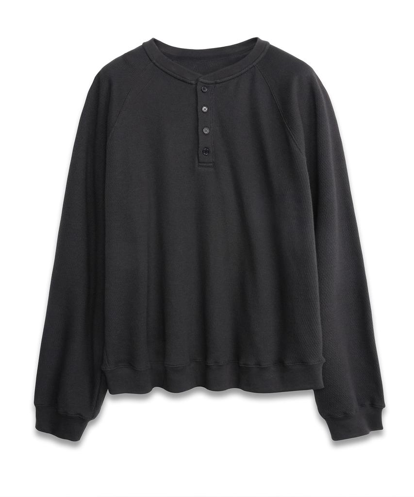DOFFJASON Thermal Waffle Henley Neck Black