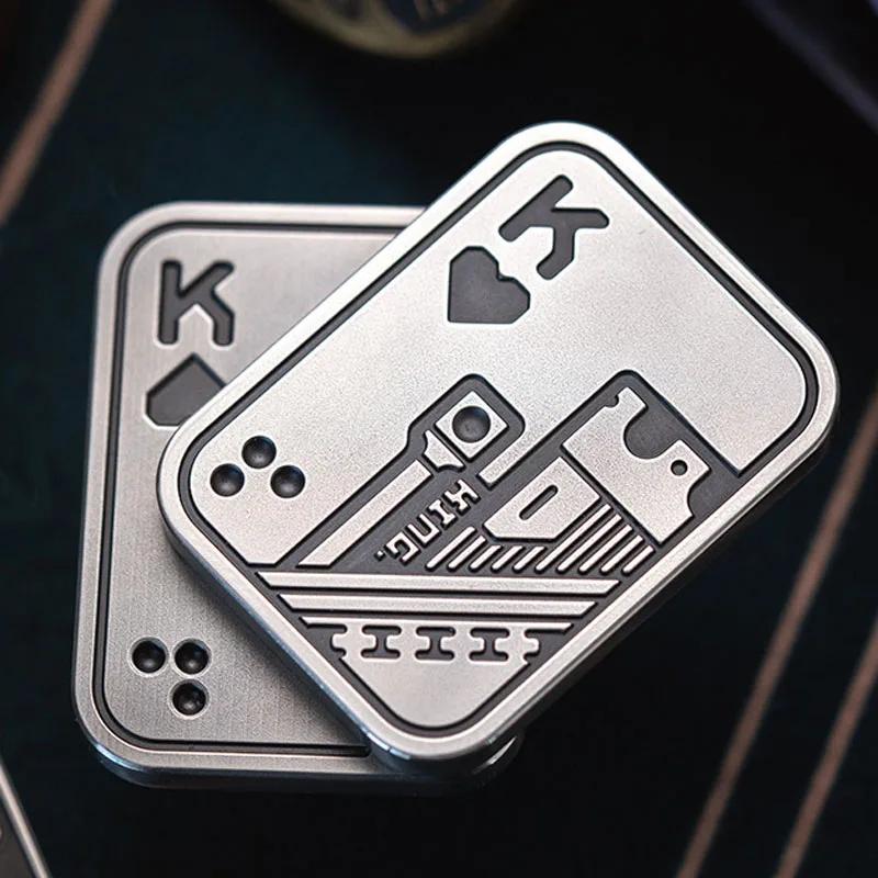 Stress Relief Push Card Metal Fingertip Edc Poker A K King Gyro Toy For Office Adults Anti Anxiety Fidget Papa Coin