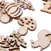 50 Pcs Mixed Wooden Craft Squirrel Leaves Mushroom Shape Hedgehog Decoration