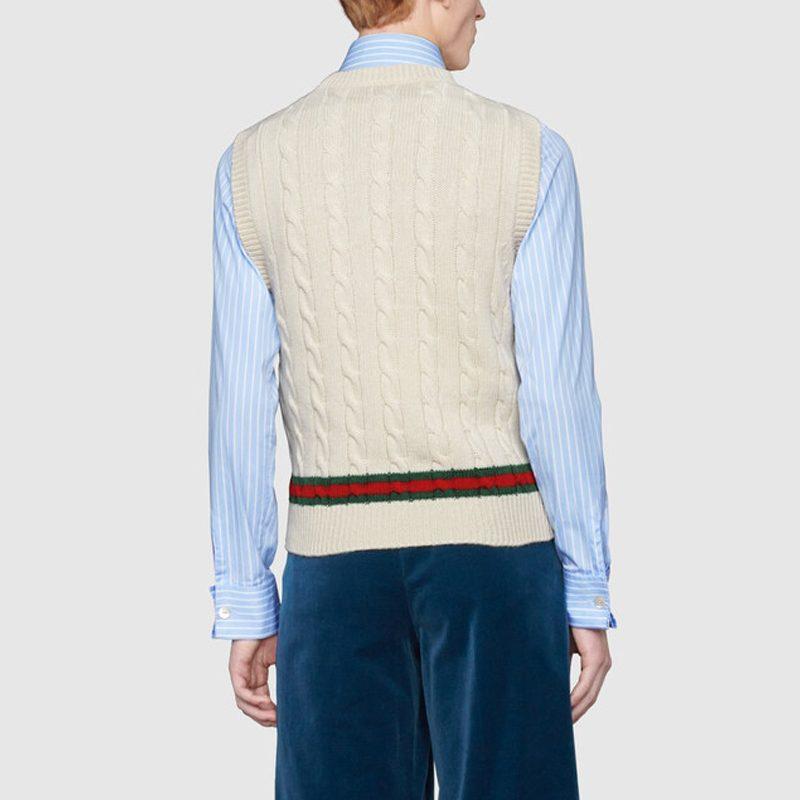Gucci Жилеты Мужские Кремовый V-образный вырез Умеренная Вязаная ткань 681081-XKB2N-9275