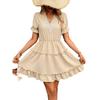 Women’s Summer Casual Short Sleeve Dress with Tie Waist Ruffled Hem V Neck Design Lightweight Fabric Elegant Style