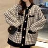 Autumn 2021 Sweater Coat Retro Shirt Check Long Sleeve Single Breasted Plaid Loose Knit Cardigan Tide Ladies