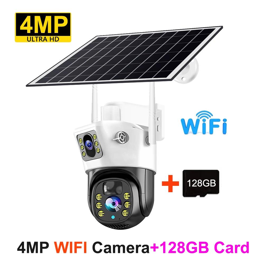 New 4MP/8MP HD WiFi 4G Camera Outdoor Wireless PTZ Solar IP Camera Built-in Battery Video Surveillance Camera V380 Pro Waterproof Cam