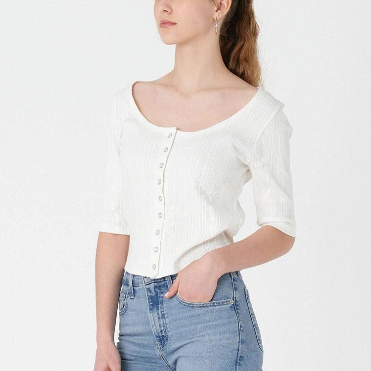 Levis Однотонный круглый вырез с коротким рукавом вязаный кардиган женские кардиганы белый A4769-0001